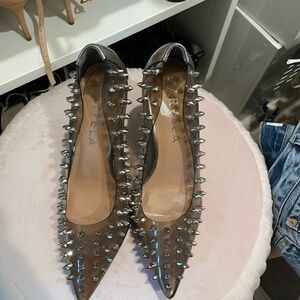 Casadei Metallic Silver Spiked Heels